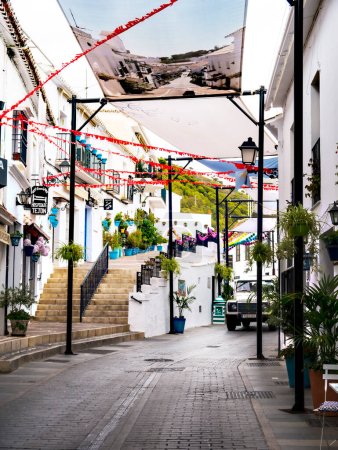 Photo for Mijas one of the most beautiful `white` villages of the Southern Spain area called Andalucia. It is in the mountains above the coast.The village is built on the side of the mountain and is very picturesque. The name is pronounced Mee Hahs. - Royalty Free Image