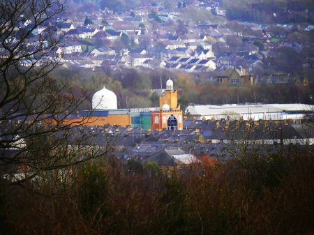 Photo for View from Ightenhill towards Burnley with the mosque near Asda Supermarket visible - Royalty Free Image