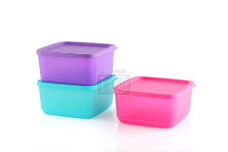 Colorful lunch box on white background