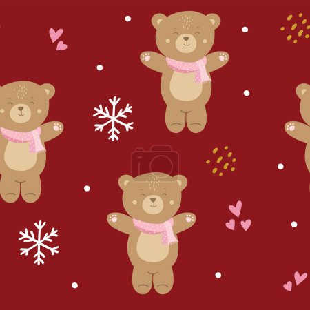 Illustration for Cute bear illustration for christmas background. Cute baby pattern can be used for background. - Royalty Free Image