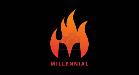 elegant design logo illustration fire and letter M, initials "Millennial" vector