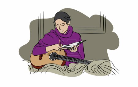 Ilustración de Illustration design playing guitar in silence, vector - Imagen libre de derechos