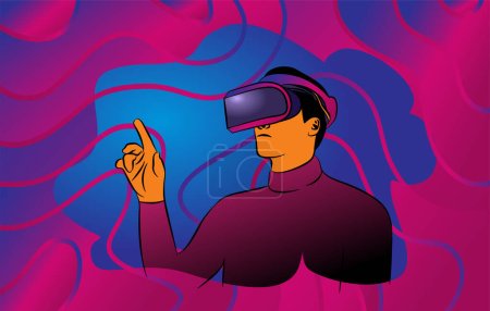 Illustration for Metaverse Technology futuristic illustration design. virtual reality VR and simulation Visualization, vector - Royalty Free Image