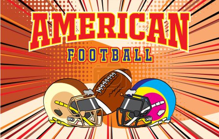 Illustration for American football banner illustration design. with a ball and helmet symbol. vector - Royalty Free Image