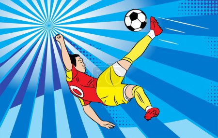 Flat illustration design of overhead kick in soccer. something spectacular and always in the spotlight in the match. vector