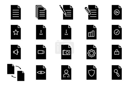 Téléchargez les illustrations : Illustration de l'icône de l'ensemble liée au document. style icône glyphe. Conception vectorielle simple modifiable. Pixel parfait à 32 x 32 - en licence libre de droit