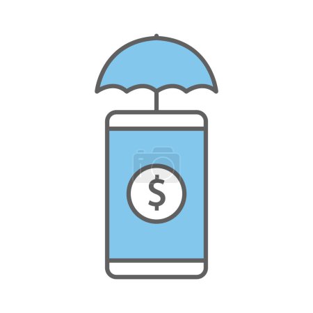 Ilustración de Ilustración del icono del teléfono móvil con paraguas y dólar. Símbolo seguro. Estilo icono de dos tonos. adecuado para aplicaciones, sitios web, aplicaciones móviles. icono relacionado con las finanzas. Diseño vectorial simple editable - Imagen libre de derechos