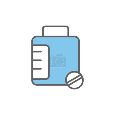 Illustration for Medicine bottle icon illustration with pill. suitable for supplement icon. Two tone icon style. icon related to fitness. Simple vector design editable - Royalty Free Image