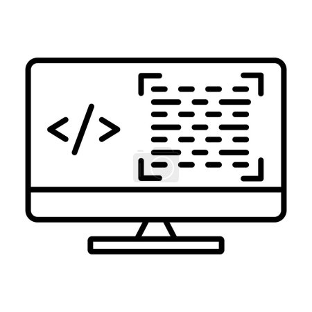 Illustration for Monitor screen icon illustration with coding, programing editor. icon related to developer. Line icon style. suitable for apps, websites, mobile apps. Simple vector design editable - Royalty Free Image