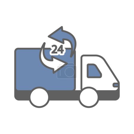 Téléchargez les illustrations : Illustration d'icône de camion de livraison avec flèche et 24 heures. adapté pour l'icône d'expédition rapide. icône liée à la logistique, la livraison. Style icône à deux tons. Conception vectorielle simple modifiable - en licence libre de droit