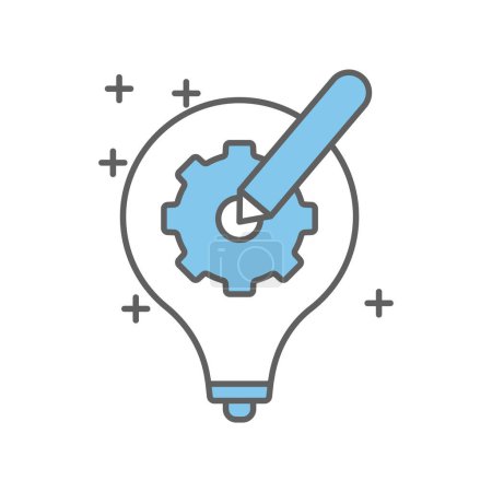 Ilustración de Light bulb icon illustration with gear and pencil. suitable for project idea icon. icon related to project management. flat line icon style. Simple vector design editable - Imagen libre de derechos