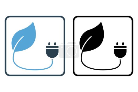 Téléchargez les illustrations : Biomass energy icon illustration. Leaf icon with electric plugs. icon related to ecology, renewable energy. Solid icon style. Simple vector design editable - en licence libre de droit