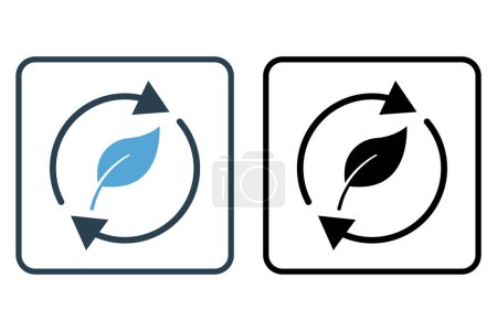 Téléchargez les illustrations : Sustainable icon illustration. Arrow icon with leaf. icon related to ecology, renewable energy. Solid icon style. Simple vector design editable - en licence libre de droit