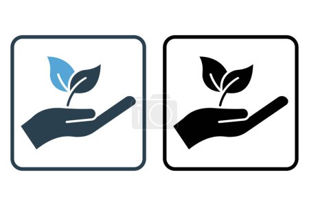 Téléchargez les illustrations : Ecology icon illustration. hand icon with leaf. icon related to renewable energy. Solid icon style. Simple vector design editable - en licence libre de droit