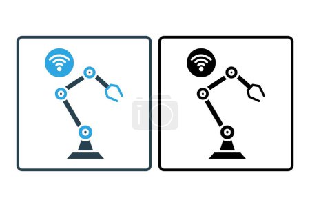 Téléchargez les illustrations : Icône intelligente de robotique. bras robot avec wifi. icône liée à l'intelligence artificielle. style icône solide. conception vectorielle simple modifiable - en licence libre de droit