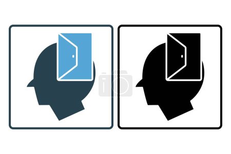 Illustration for Openness icon. head with open door. solid icon style. simple vector design editable - Royalty Free Image