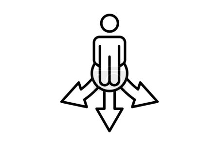 Illustration for Lost direction icon. human scratching head and arrow. icon related to confusion. line icon style. simple vector design editable - Royalty Free Image