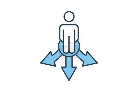 Illustration for Lost direction icon. human scratching head and arrow. icon related to confusion. flat line icon style. simple vector design editable - Royalty Free Image