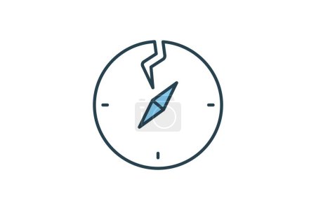Illustration for Broken compass icon. confusion in navigation or decision-making. flat line icon style. simple vector design editable - Royalty Free Image