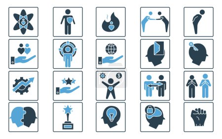 Illustration for Core values icon set. integrity, passion, respect, creativity, humility, empathy, etc. solid icon style design. simple vector design editable - Royalty Free Image