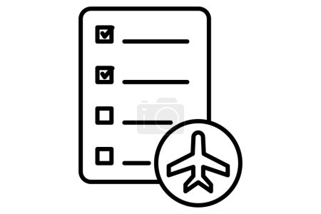 Téléchargez les illustrations : Icône de l'itinéraire de voyage. coche avec avion. icône liée au voyage, horaire de voyage prévu. style icône de ligne. illustration d'élément - en licence libre de droit