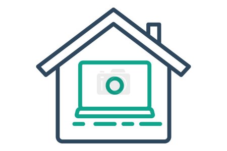 Work from home icon. laptop icon with house. featuring a cozy home setting with a laptop, conveying remote work convenience and comfort. line icon style. element illustration.