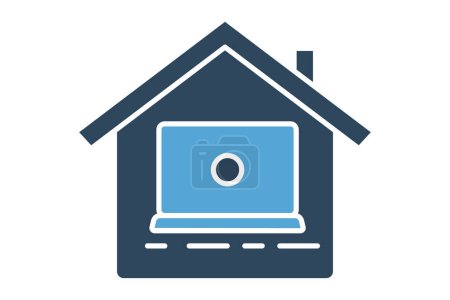 Work from home icon. laptop icon with house. featuring a cozy home setting with a laptop, conveying remote work convenience and comfort. solid icon style. element illustration.