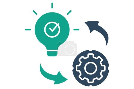 implementation icon. light bulb with gear and arrow. icon related to action plan, business. solid icon style. business element illustration