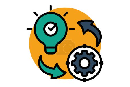 implementation icon. light bulb with gear and arrow. icon related to action plan, business. flat line icon style. business element illustration