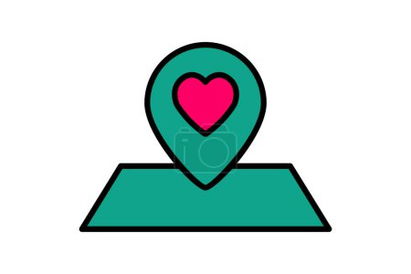 wedding location icon. map with heart. icon related to wedding. flat line icon style. wedding element illustration
