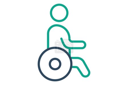 Behinderte Ikone. Menschen im Rollstuhl. Symbol im Zusammenhang mit älteren Menschen. Zeilensymbolstil. Alterselement Illustration