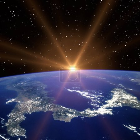 Téléchargez les photos : Planète terre et lever de soleil fascinant. Les éléments de cette image fournis par la NASA - en image libre de droit