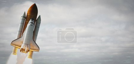Photo for Spaceship launch in clouds.  The elements of this image furnished by NASA - Royalty Free Image
