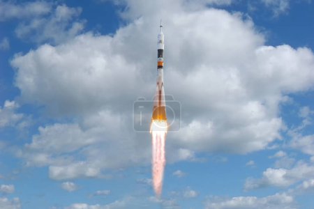 Photo for Rocket takes off into the sky. The elements of this image furnished by NASA - Royalty Free Image