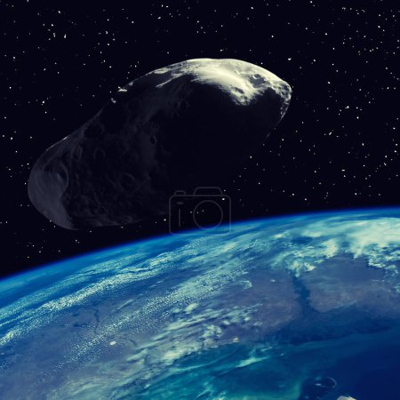 Photo for Asteroid flying above the earth. Elements of this image furnished by NASA. - Royalty Free Image
