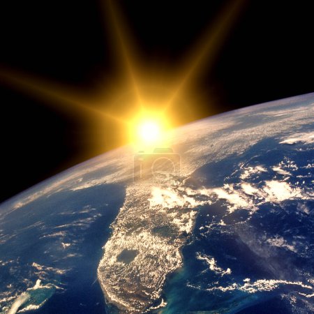 Téléchargez les photos : Magnifique lumière du soleil au-dessus de la terre. Les éléments de cette image fournis par la NASA - en image libre de droit