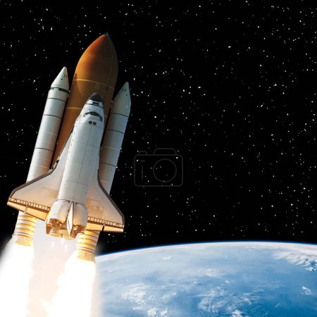 Foto de Cohete sobre la tierra. Concepto espacial. Los elementos de esta imagen proporcionados por la NASA - Imagen libre de derechos