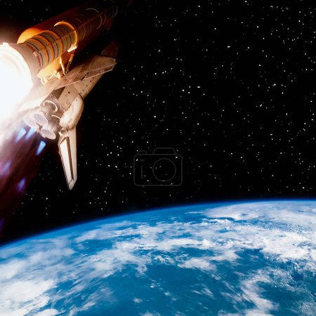 Foto de Cohete sobre el globo terrestre. Los elementos de esta imagen proporcionados por la NASA - Imagen libre de derechos