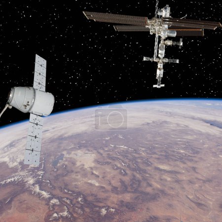 Téléchargez les photos : Des vaisseaux spatiaux dans l'espace. Thème scientifique. Les éléments de cette image fournis par la NASA - en image libre de droit