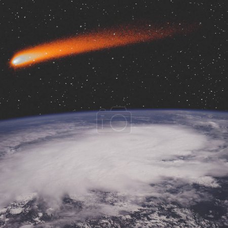 Foto de Cometa sobre la tierra. Lluvia de meteoritos. Los elementos de esta imagen proporcionados por la NASA - Imagen libre de derechos