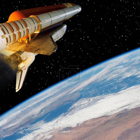 Foto de Cohete y la tierra. Estrellas. Concepto espacial. Los elementos de esta imagen proporcionados por la NASA - Imagen libre de derechos