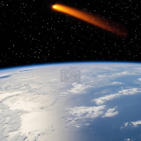 Photo for Comet over the earth. Meteor rain. The elements of this image furnished by NASA - Royalty Free Image