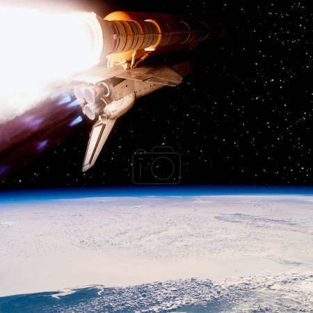 Photo for Rocket above the earth globe. The elements of this image furnished by NASA - Royalty Free Image