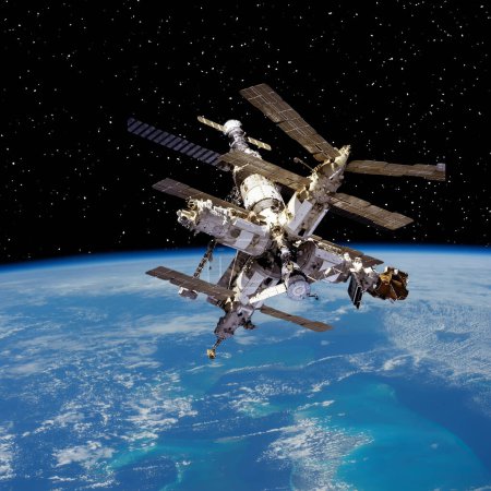 Foto de Estación espacial sobre la tierra. Los elementos de esta imagen proporcionados por la NASA - Imagen libre de derechos