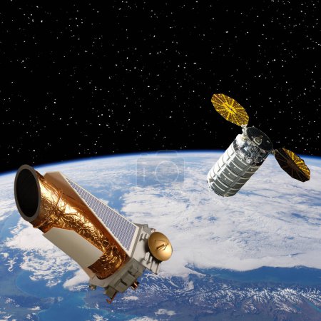 Foto de Naves espaciales y hermosa tierra. Los elementos de esta imagen proporcionados por la NASA - Imagen libre de derechos