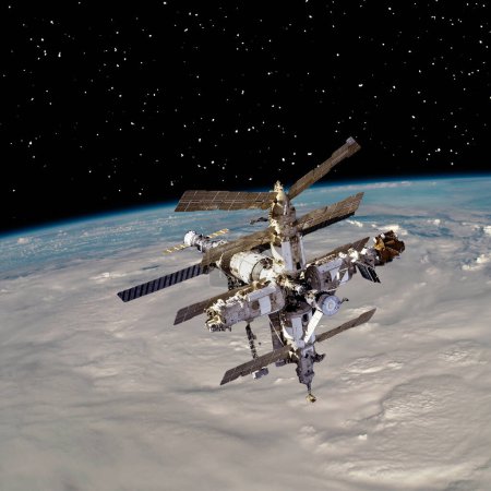 Foto de Estación espacial sobre la tierra. Los elementos de esta imagen proporcionados por la NASA - Imagen libre de derechos