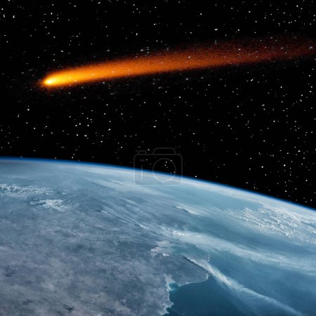Foto de Cometa sobre la tierra. Lluvia de meteoritos. Los elementos de esta imagen proporcionados por la NASA - Imagen libre de derechos