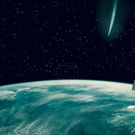 Foto de Cometa volando sobre la tierra. Los elementos de esta imagen proporcionados por la NASA - Imagen libre de derechos
