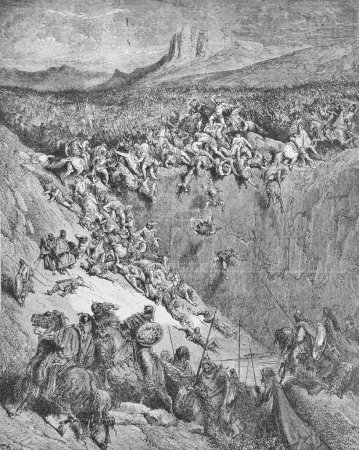 Téléchargez les photos : Samson bat les Philistins avec les mâchoires d'un âne dans l'ancien livre La Bible en images, par G. Doreh, 1897 - en image libre de droit