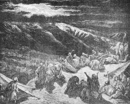 Téléchargez les photos : Moïse commande la mer dans l'ancien livre La Bible en images, par G. Doreh, 1897 - en image libre de droit